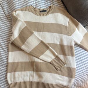 Brandy Melville Tan and Cream Striped Sweater